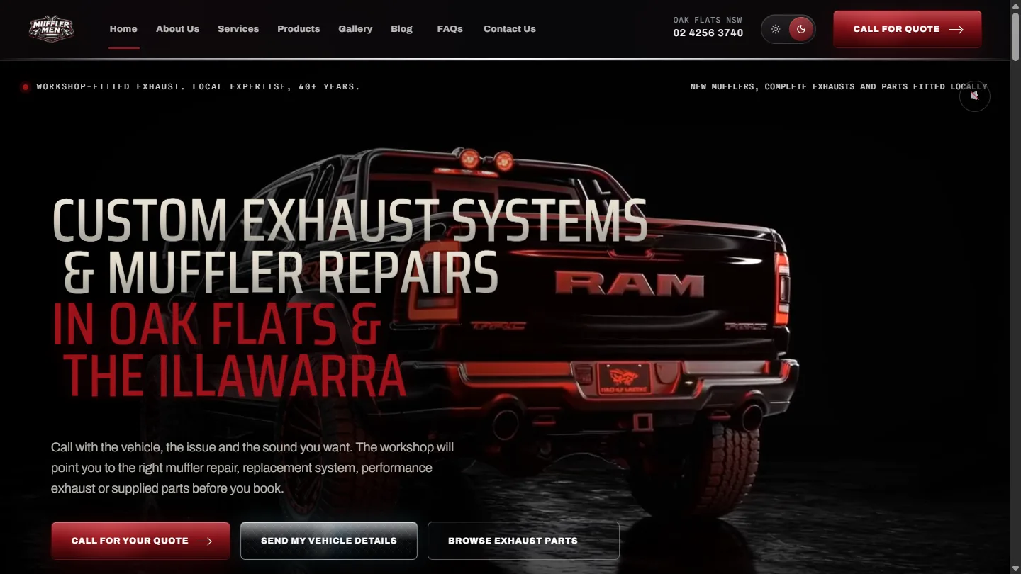 Oak Flats Muffler Men exhaust workshop website home page